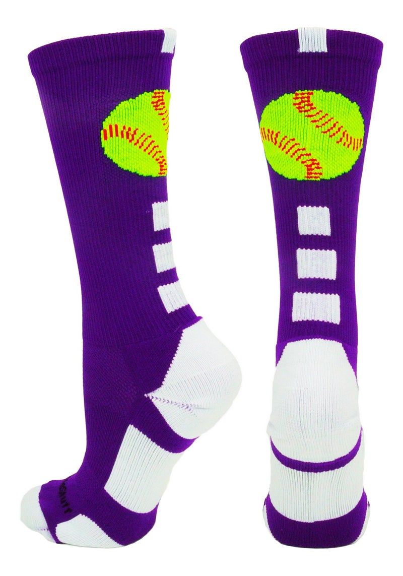 MadSportsStuff Softball Logo Crew Socks (Purple/White, Small) - Image 1